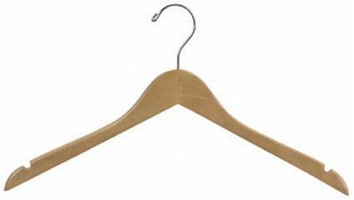Flat Shirt Hanger - Natural & Chrome Wood Hangers