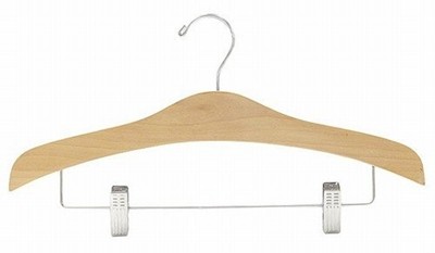 Decorative Flat Suit/Skirt Hanger - Natural & Chrome Wood Hangers