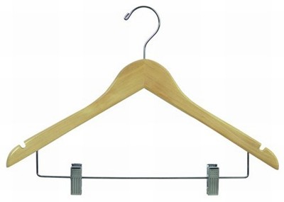 Flat Coordinate Hanger w/ Clips - Natural & Chrome Wood Hangers