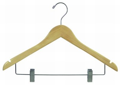 Flat Coordinate Hanger w/ Clips - Natural & Chrome Wood Hangers