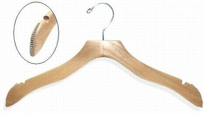 Flat Wave Top  Hanger  - Natural & Chrome Wood Hangers