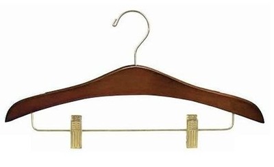 Decorative Combination Hanger w/Clips - Walnut & Brass Wood Hangers