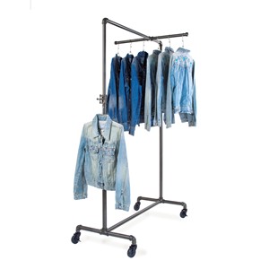 Single Bar Adjustable Pipe Clothing Racks with Faceouts