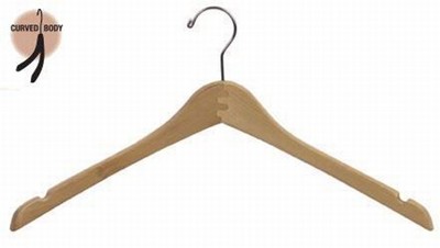 Contoured Coat / Shirt Hanger - Natural & Chrome Wood Hangers