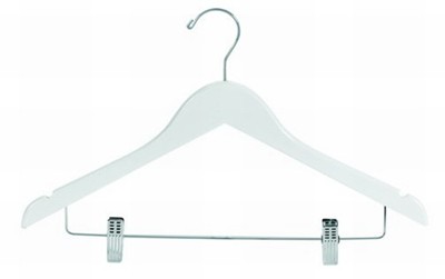 White Combination Hanger w/Clips - Black & White Wood Hangers