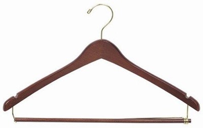 HANContoured Suit Hanger w/Locking Bar - Walnut & Brass Wood Hangers