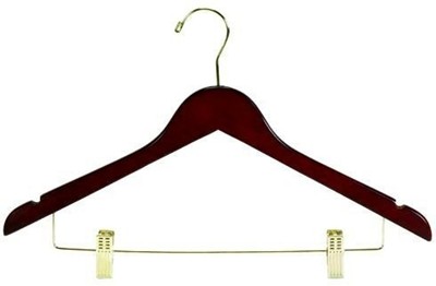 Flat Coordinate Hanger w/ Clips - Walnut & Brass Wood Hangers