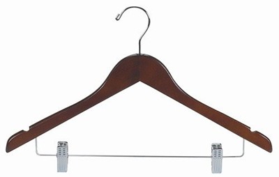 Flat Coordinate Hanger w/ Clips - Walnut & Chrome Wood Hangers