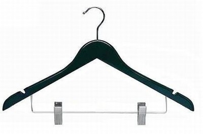 Black Combination Hanger w/ Clips - Black & White Wood Hangers